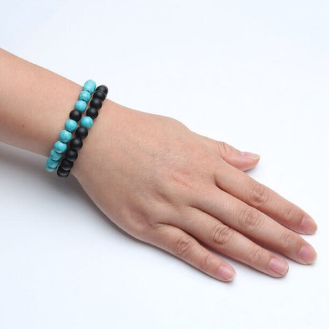 Turquoise and Black Onyx Couples Bracelet Set