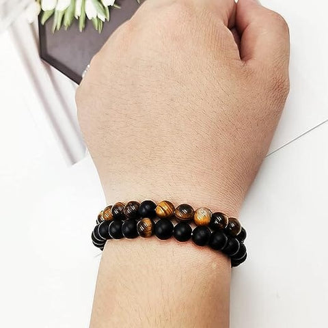 Tiger Eye And Matte Black Onyx Couples Bracelet Set