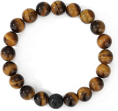 Tiger Eye and Black Lava Rock Couples Bracelet Set