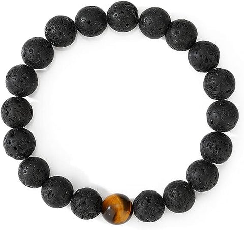 Tiger Eye and Black Lava Rock Couples Bracelet Set