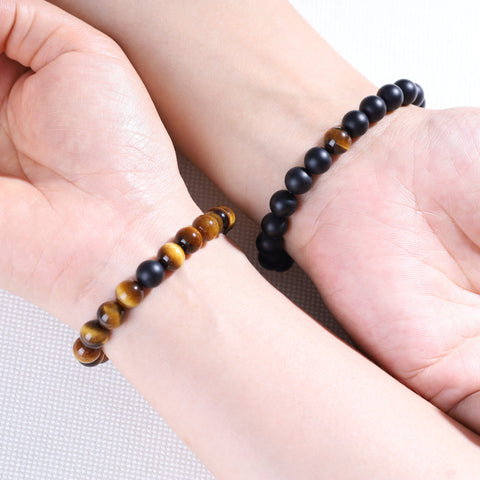 Tiger Eye And Matte Black Onyx Couples Bracelet Set