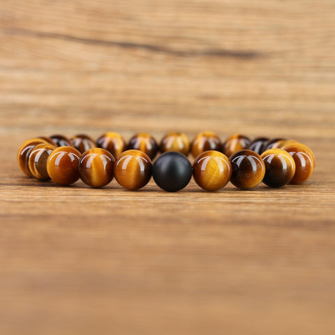 Tiger Eye And Matte Black Onyx Couples Bracelet Set