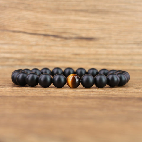 Tiger Eye And Matte Black Onyx Couples Bracelet Set