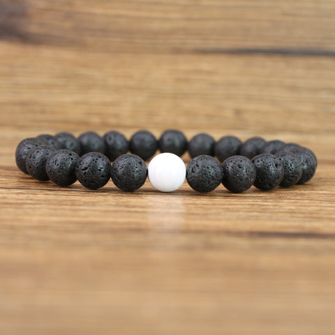 White Howlite and Lava Rock Couples Bracelet Set