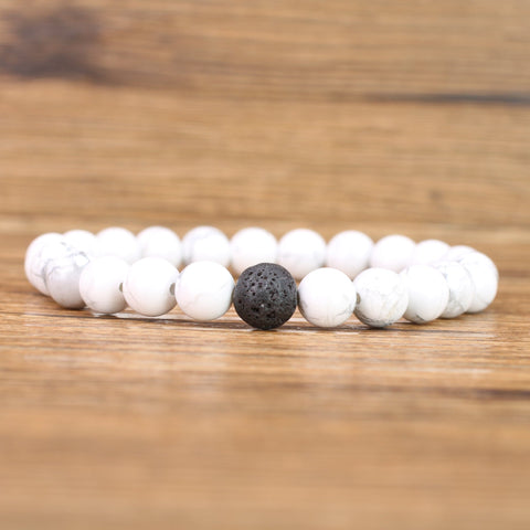 White Howlite and Lava Rock Couples Bracelet Set