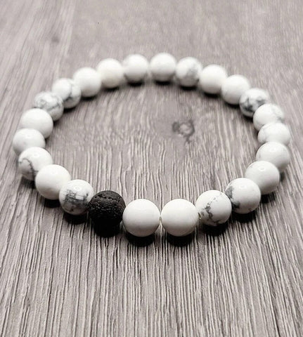 White Howlite and Lava Rock Couples Bracelet Set