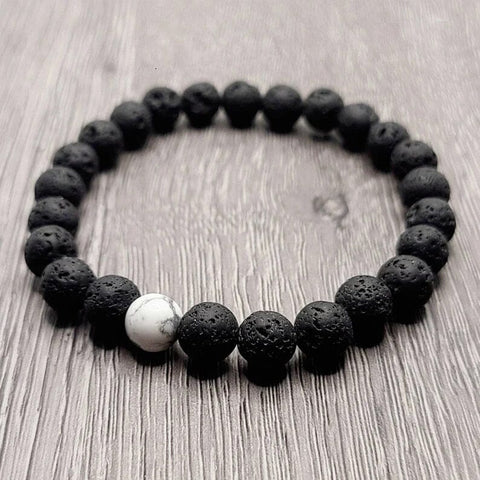 White Howlite and Lava Rock Couples Bracelet Set