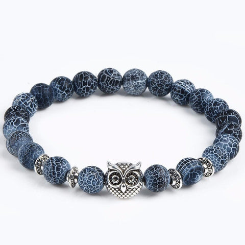 Weathered Agate Frosted Prussian Blue Owl Bracelet