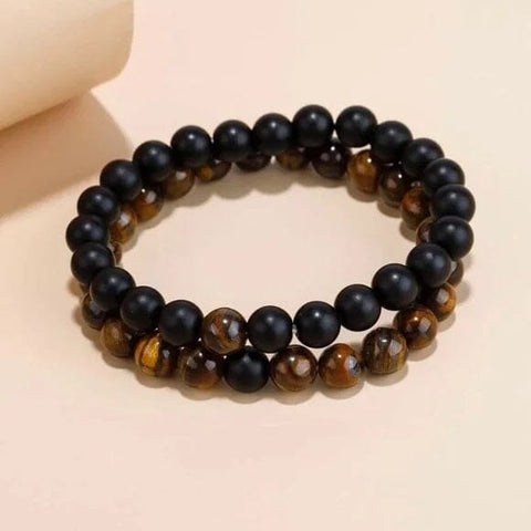 Tiger Eye And Matte Black Onyx Couples Bracelet Set