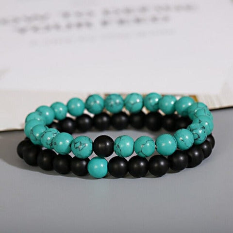 Turquoise and Black Onyx Couples Bracelet Set