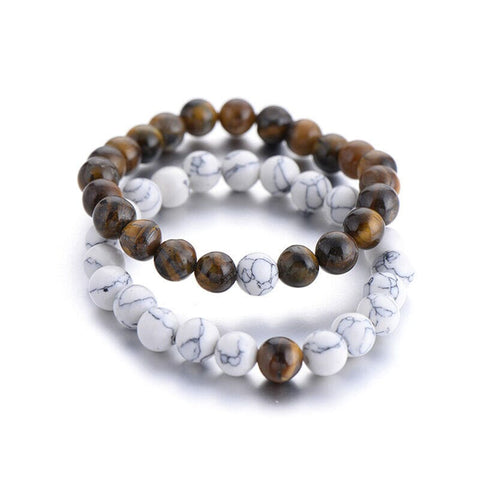 Tiger Eye And White Howlite Couples Bracelet Set