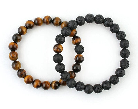 Tiger Eye and Black Lava Rock Couples Bracelet Set