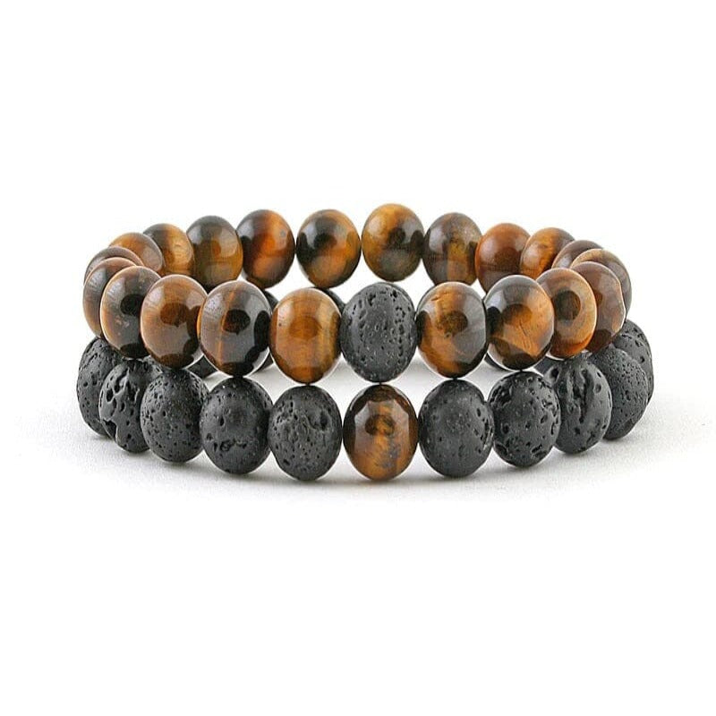 Tiger Eye and Black Lava Rock Couples Bracelet Set