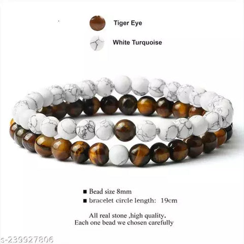 Tiger Eye And White Howlite Couples Bracelet Set