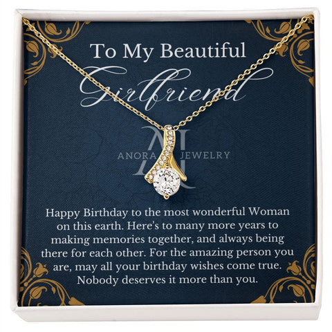 To My Beautiful Girlfriend - Happy Birthday - Petite Ribbon Necklace