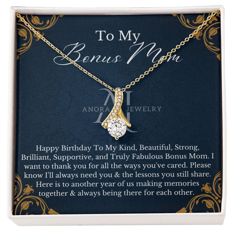 To My Bonus Mom - Happy Birthday - Petite Ribbon Necklace