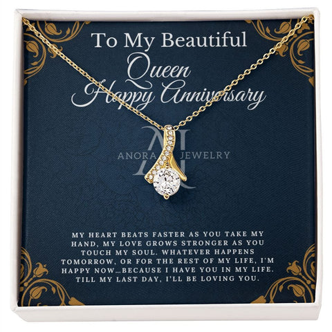 To My Beautiful Queen - Happy Anniversary - Petite Ribbon Necklace