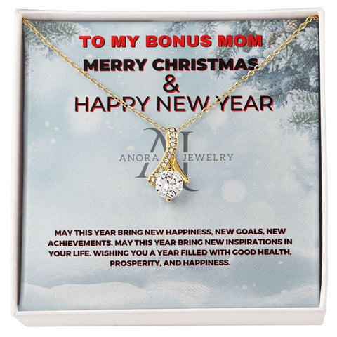 To My Bonus Mom - Merry Christmas - Petite Ribbon Necklace