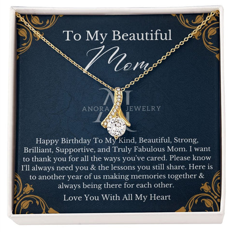 To My Beautiful Mom - Happy Birthday - Petite Ribbon Necklace
