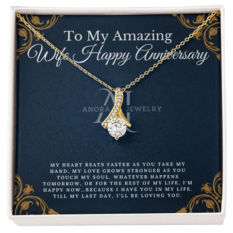 To My Amazing Wife - Happy Anniversary - Petite Ribbon Necklace