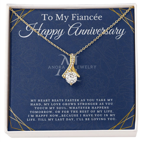 To My Fiancée - Happy Anniversary - Petite Ribbon Necklace