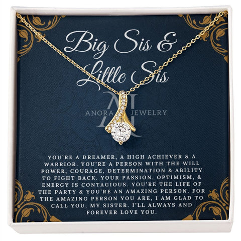 To Little Sister - 14K Gold Ribbon Pendant Necklace