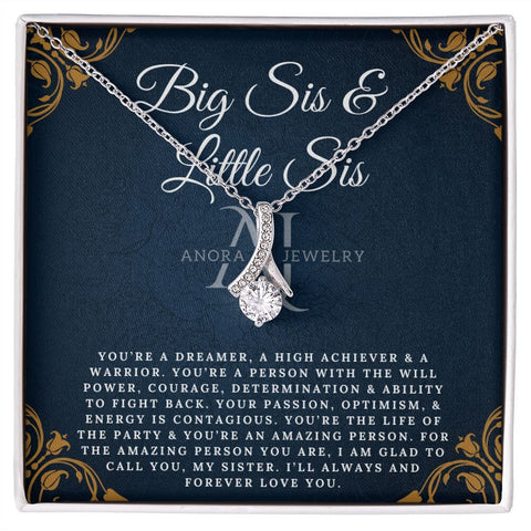 To Little Sister - 14K Gold Ribbon Pendant Necklace