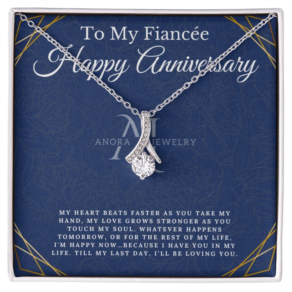 To My Fiancée - Happy Anniversary - Petite Ribbon Necklace