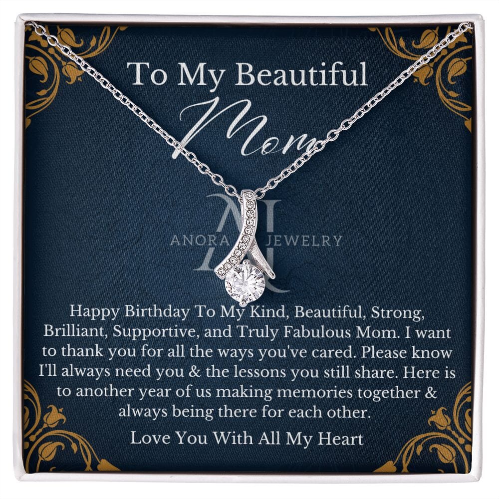To My Beautiful Mom - Happy Birthday - Petite Ribbon Necklace