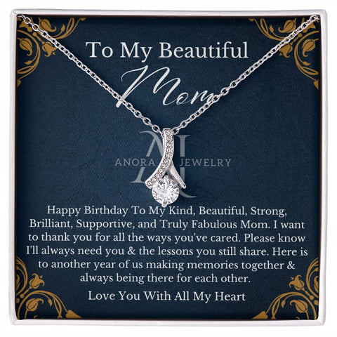 To My Beautiful Mom - Happy Birthday - Petite Ribbon Necklace