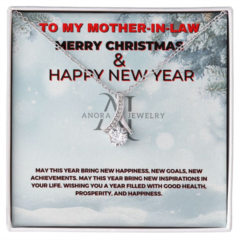 To My Mother-In-Law - Merry Christmas - Petite Ribbon Necklace