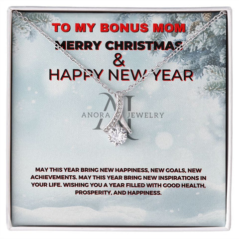 To My Bonus Mom - Merry Christmas - Petite Ribbon Necklace