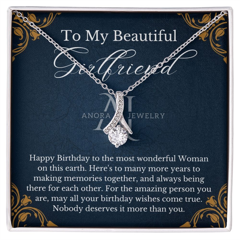 To My Beautiful Girlfriend - Happy Birthday - Petite Ribbon Necklace