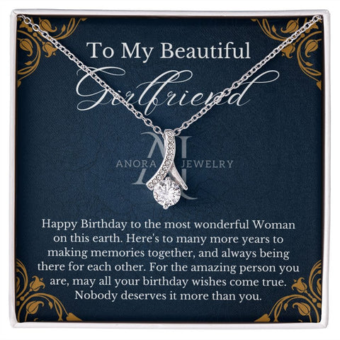 To My Beautiful Girlfriend - Happy Birthday - Petite Ribbon Necklace