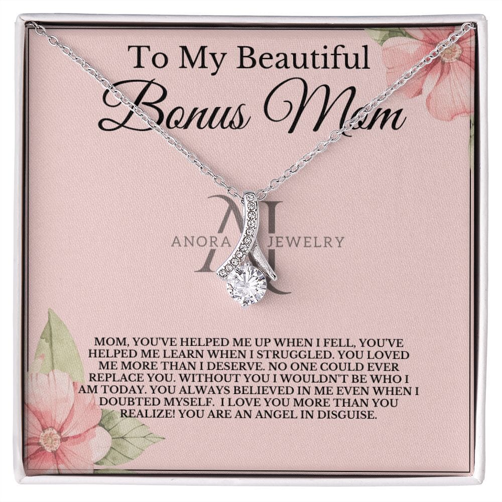 To My Beautiful Bonus Mom - Petite Ribbon Necklace