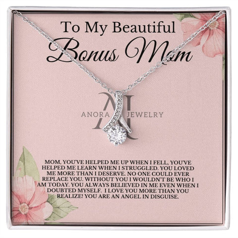 To My Beautiful Bonus Mom - Petite Ribbon Necklace