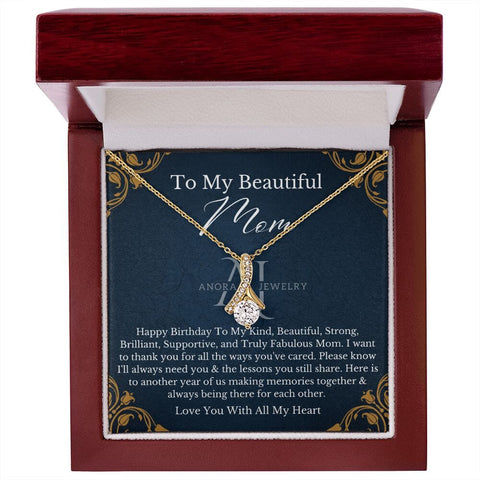To My Beautiful Mom - Happy Birthday - Petite Ribbon Necklace
