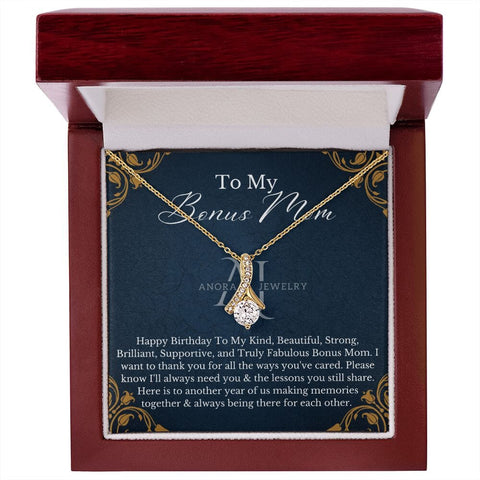 To My Bonus Mom - Happy Birthday - Petite Ribbon Necklace