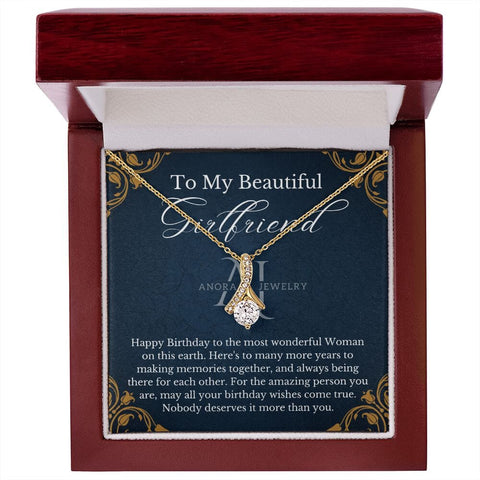 To My Beautiful Girlfriend - Happy Birthday - Petite Ribbon Necklace