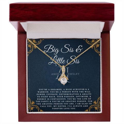To Little Sister - 14K Gold Ribbon Pendant Necklace