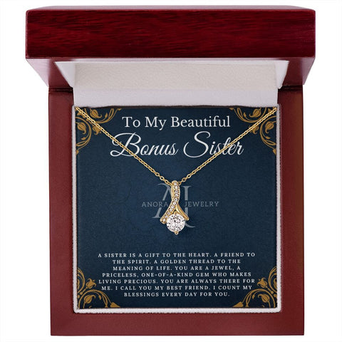 To My Beautiful Bonus Sister - Petite Ribbon Necklace