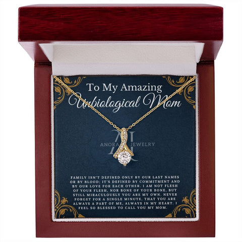 To My Amazing Unbiological Mom - Petite Ribbon Necklace