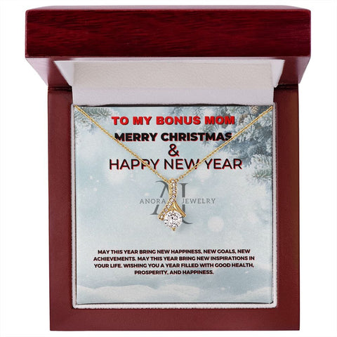 To My Bonus Mom - Merry Christmas - Petite Ribbon Necklace