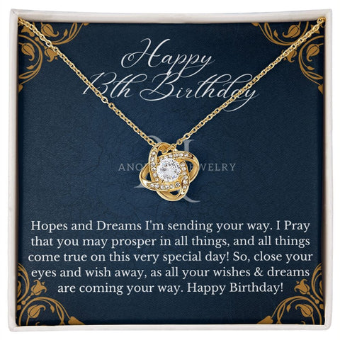 Happy 13th Birthday - 14K Gold Love Knot Necklace