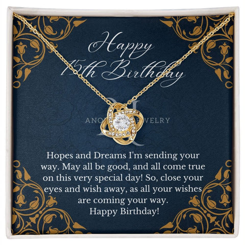 Happy 15th Birthday - 14K Gold Love Knot Necklace (Quinceañera Gift)