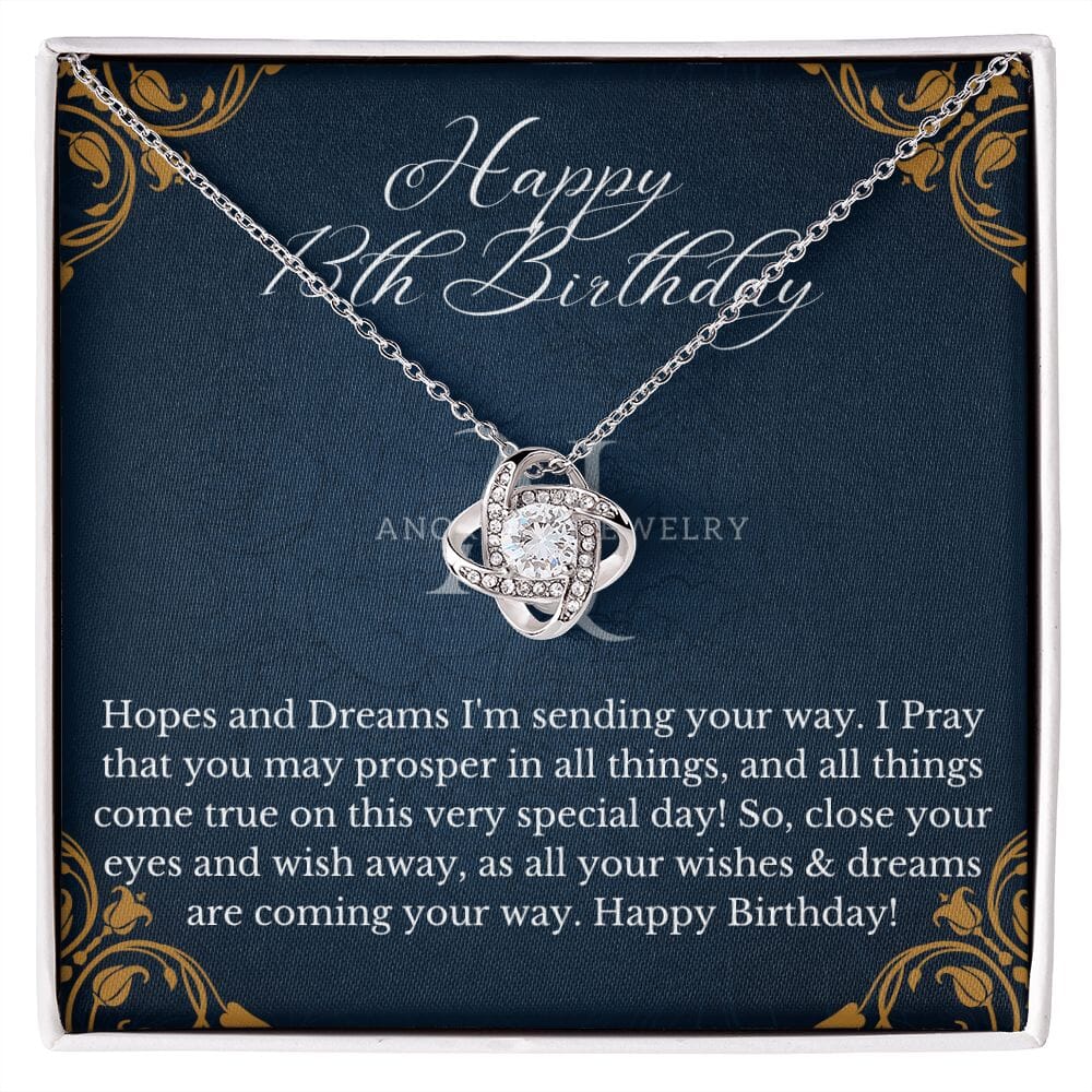 Happy 13th Birthday - 14K Gold Love Knot Necklace