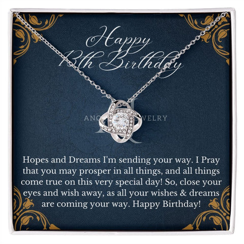 Happy 13th Birthday - 14K Gold Love Knot Necklace