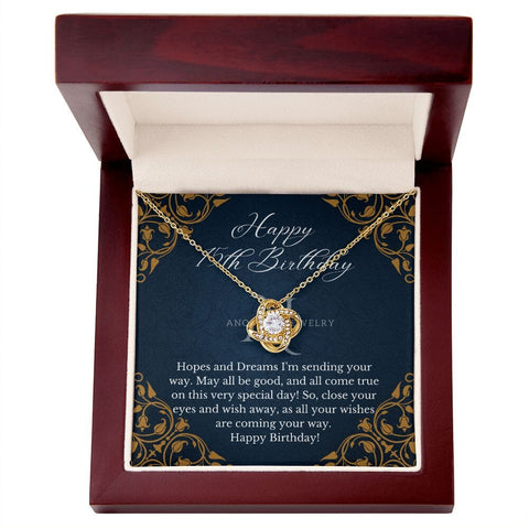 Happy 15th Birthday - 14K Gold Love Knot Necklace (Quinceañera Gift)