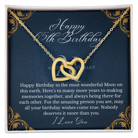 Mothers Happy 65th Birthday - Interlocking Hearts Necklace