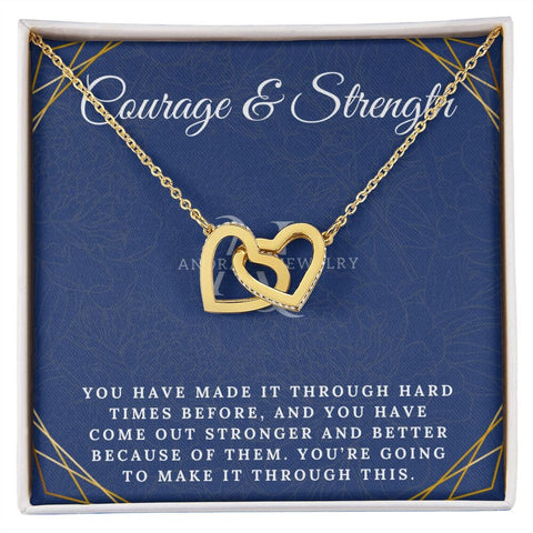 Courage and Strength - 14K Gold Interlocking Heart Necklace